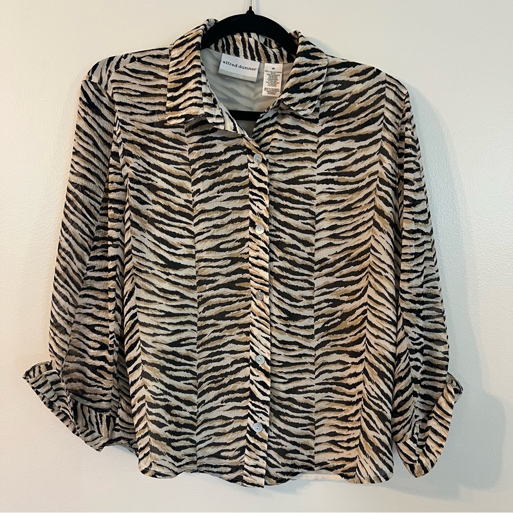 Alfred Dunner Zebra Print Button-Down Blouse Size 8P